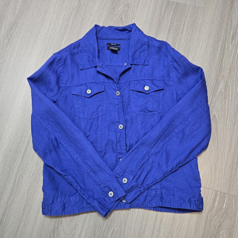 Jones & Co Women's Blue Jacket 100% Linen Size L